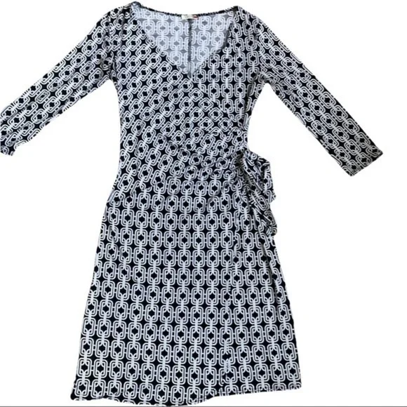 Touch9 no size small/med stretchy wraparound Black & white geometric shape dress - Picture 4 of 10